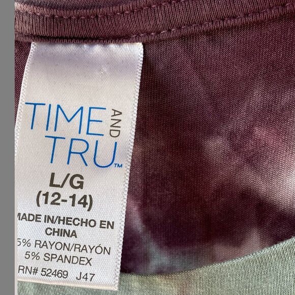 Time and Tru Tie Died Purple\Green T-Shirt L 12-14 - Picture 6 of 6
